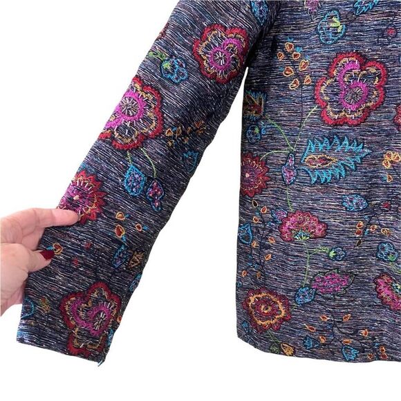 Vintage Chicos Design Silk Blend Embroidered Button Down Jacket Size 1 Medium - Picture 5 of 9